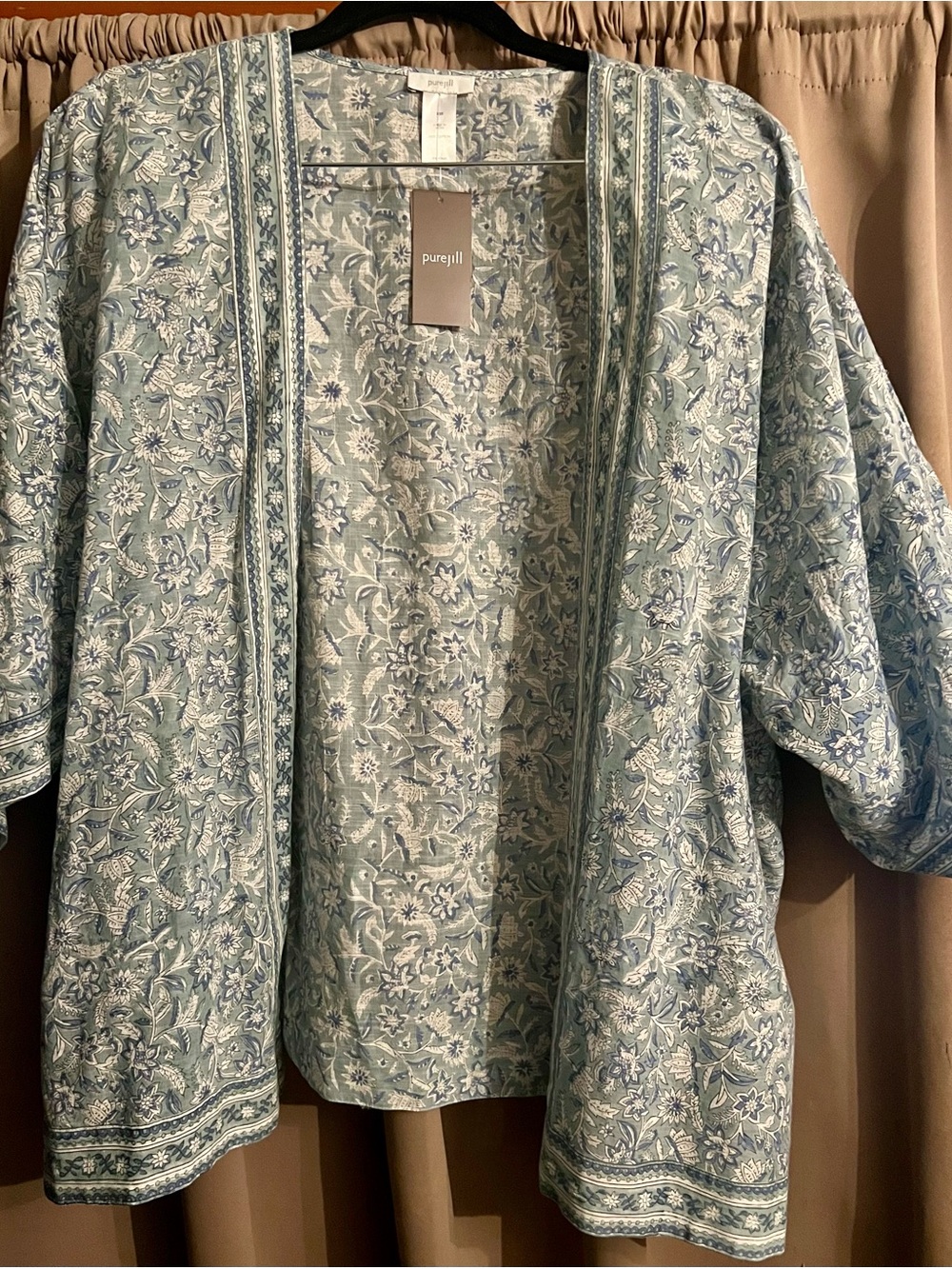 J. Jill Light Blue Floral Open-Front Kimono Jacket